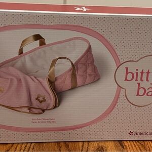 American Girl Pink Quilted Doll Basket with Gold Handles